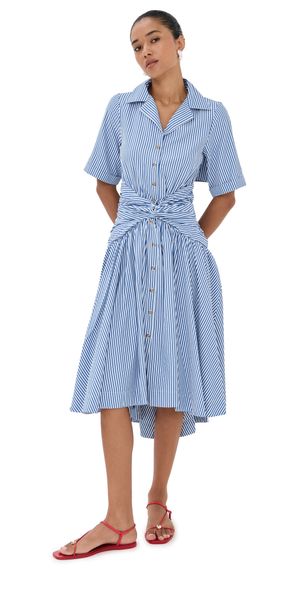 Rosie Assoulin Tie Shirt Dress Blue Stripe 8