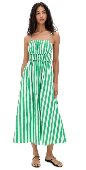English Factory Striped Midi Dress Kelly Green/White S