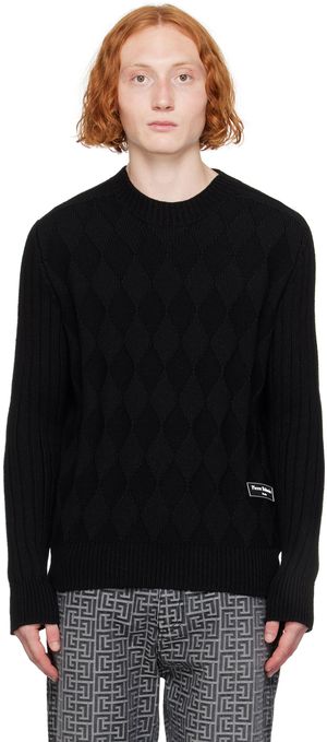 Balmain Black Chunky Diamond Jacquard Sweater