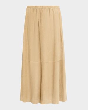 Straight Lambskin Suede Midi Skirt