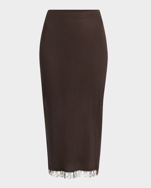 Indira Lace-Trim Rib Midi Pencil Skirt