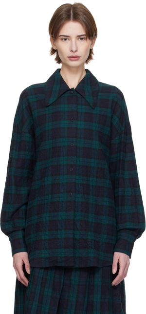 YMC Chemise Lena bleu marine et vert