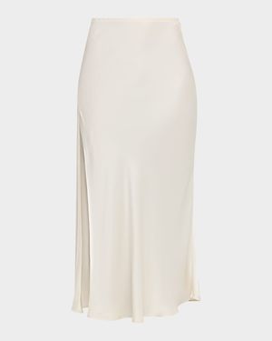 Satin Bias Slit Midi Skirt