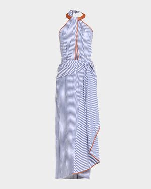 Centro Del Cielo Striped Halter Ankle Dress