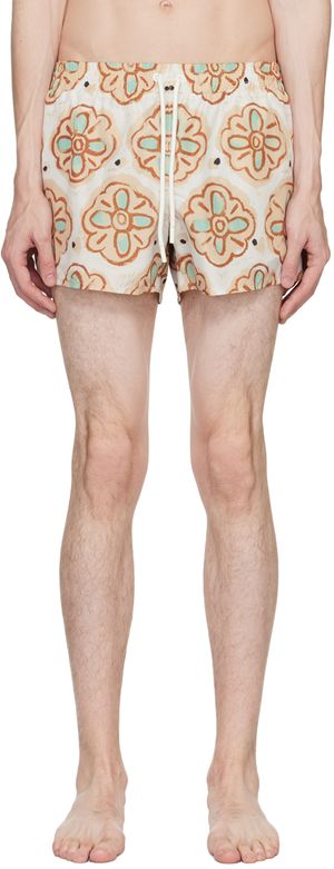COMMAS Beige Painted Flower Swim Shorts