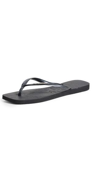 Havaianas Slim Square Pop Up Logo Flip Flops Black/Silver 9/10