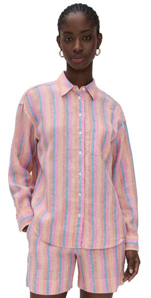 Faherty Laguna Linen Relaxed Shirt Cabana Multi Stripe L