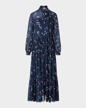 Tiered Dot-Print Viscose Georgette Midi Dress