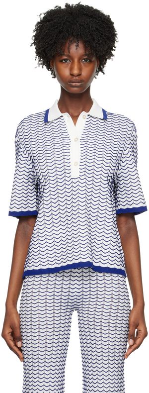 REMAIN Birger Christensen Polo blanc à rayures brodées