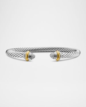Cable Bracelet with Diamonds and 14K Gold in Silver, 5mm