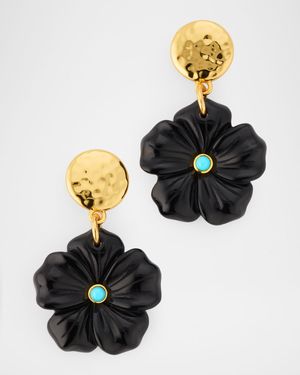 Onyx Flower Earrings with Turquoise
