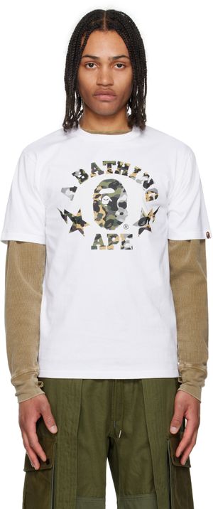 BAPE White 1st Camo Crazy Sta College T-shirt