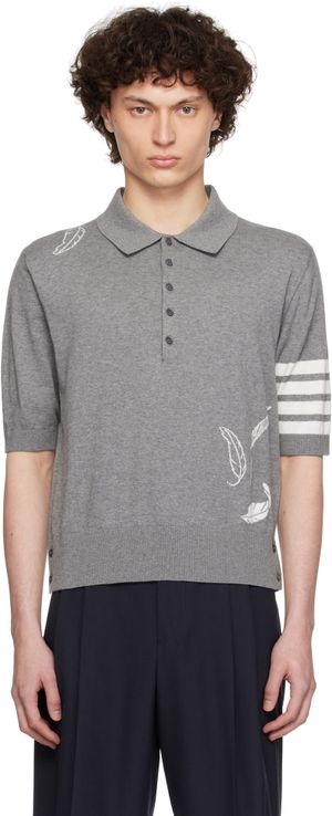 Thom Browne Gray Feather Short Sleeve Polo