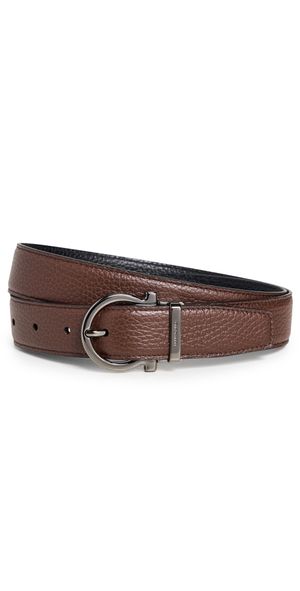 FERRAGAMO Single Gancio Pebbled Leather Belt Cocoa Brown 105