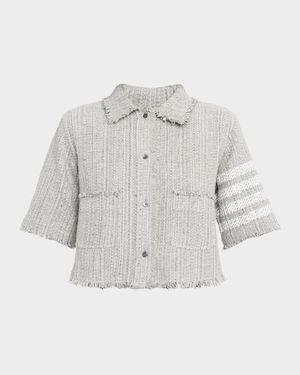Woven Tweed Cropped Shirt Jacket