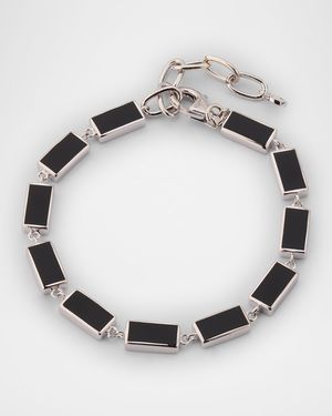 Men's Sterling Silver and Rectangle Black Onyx Bracelet