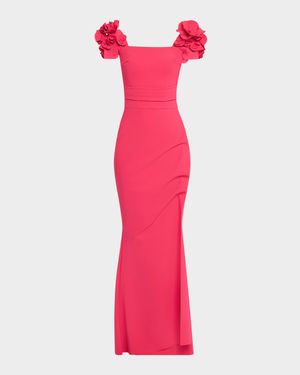 Square-Neck Floral Applique Column Gown