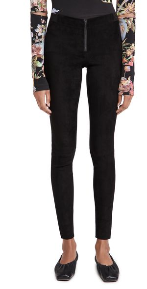 alice + olivia Front Zip Suede Leggings Black 2