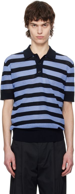 Dries Van Noten Navy & Blue Striped Polo