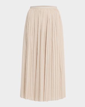 Cral Pleated Cotton Midi Skirt