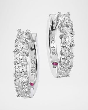 18K White Gold Diamond Huggie Hoop Earrings, 13mm