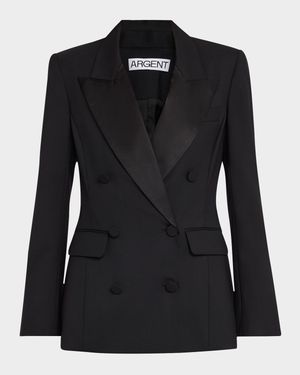 Double-Breasted Seasonless Wool Tuxedo Blazer