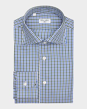 Men's Cotton Micro-Gingham Spread-Collar Sport Shirt
