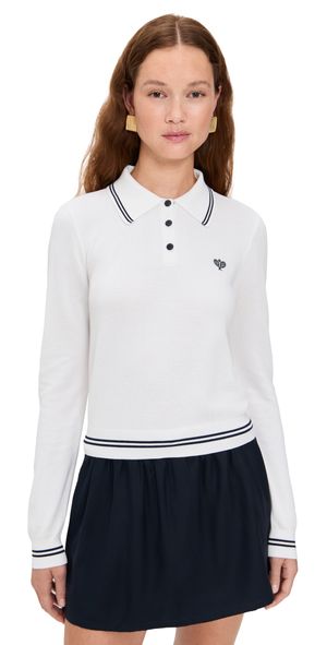 FRAME The Long Sleeve Tennis Polo White M