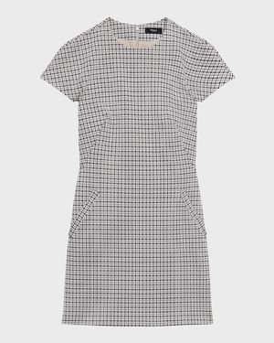 Dolman Short-Sleeve Houndstooth Mini Dress