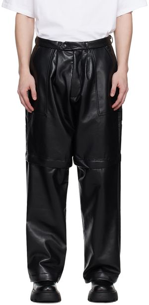 Lownn Pantalon noir en cuir à panneaux à glissière