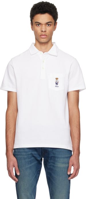 Polo Ralph Lauren White Classic Fit Polo Bear Mesh Polo