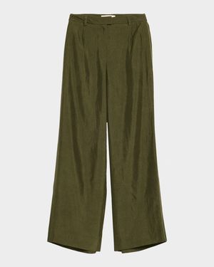 Crinkled Satin Straight-Leg Trousers