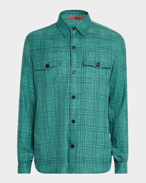 Men's Wool, Cotton, and Linen Check Overshirt