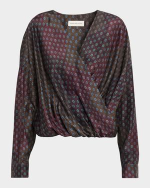 Camiel Printed Long-Sleeve Wrap Top