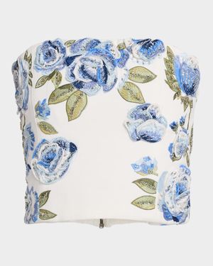 Cece Floral Embellished Cropped Top