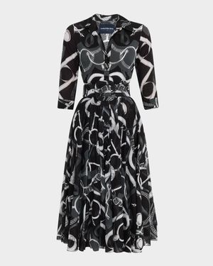 Aster Belted Zebra-Print Cotton Midi Shirtdress