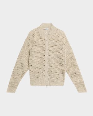 Paillette Linen Open-Knit Zip Cardigan