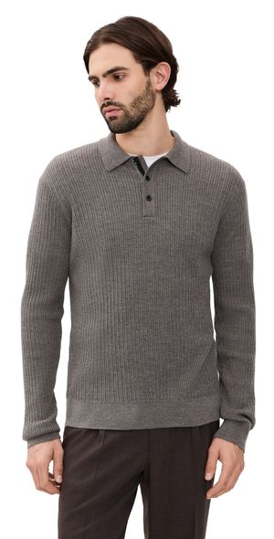 rag & bone Crawford Cashmere Blend Long Sleeve Polo Brown S