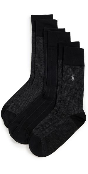 Polo Ralph Lauren Classic Pattern Dress Socks 3 Pack Black 10-13