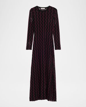 Natalie Two-Tone Open-Knit Long Sleeve Maxi Dress