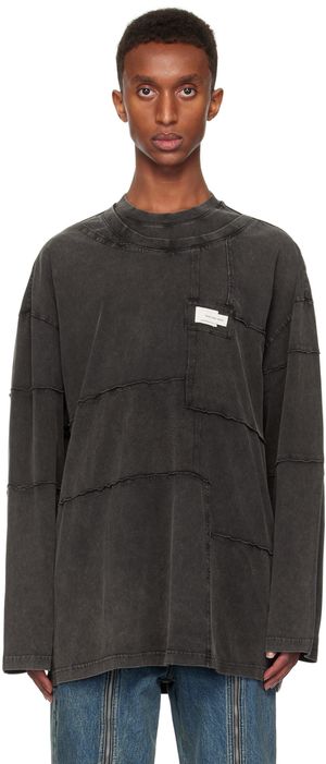 Feng Chen Wang Gray Deconstruction Washed Long-Sleeve T-shirt
