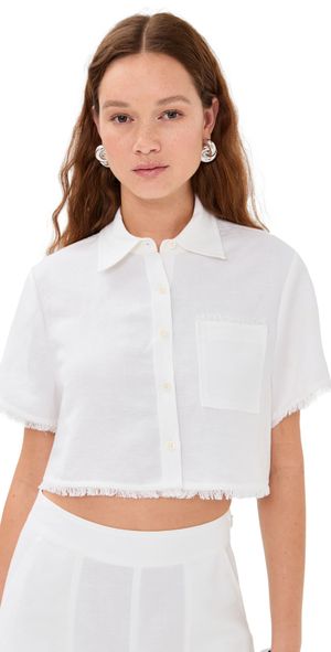 SIMKHAI Solange Short Sleeve Cropped Shirt White S