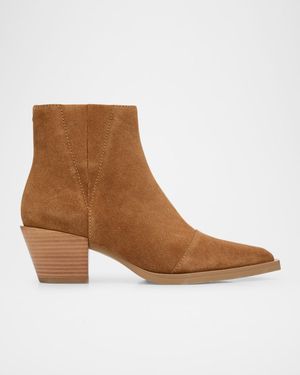 Dart Suede Pull-On Ankle Booties