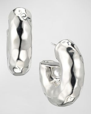 Thick Hammered Round Hoop Earrings in Sterling Silver