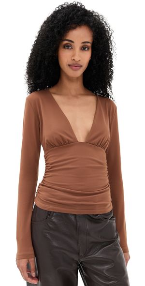 Susana Monaco V Neck Gathered Top Toast XL