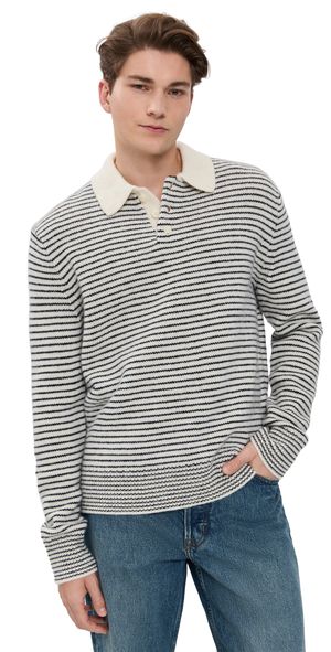 Alex Mill Carl Polo Sweater In Stripe Navy/Ivory XL