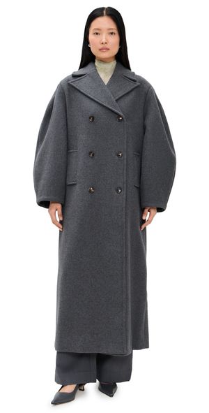 GANNI Peacoat Wool Trench Coat Pewter Melange 42