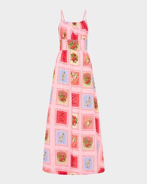 Tulipa Sleeveless Stamp-Print Maxi Dress