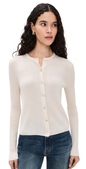 Vince Ribbed Cashmere Cardigan White Sand XL