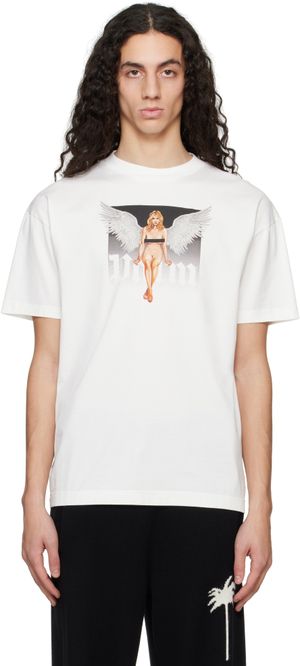 Palm Angels White Crystal Pin Up T-shirt